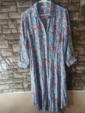 Lucky Brand Blue Maxi Dress with Red Floral Print